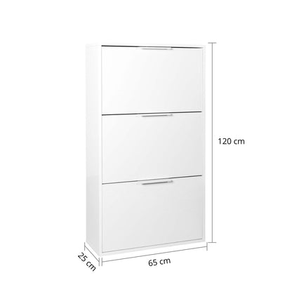 Scarpiera 65x125h cm bianco con 3 ante a ribalta