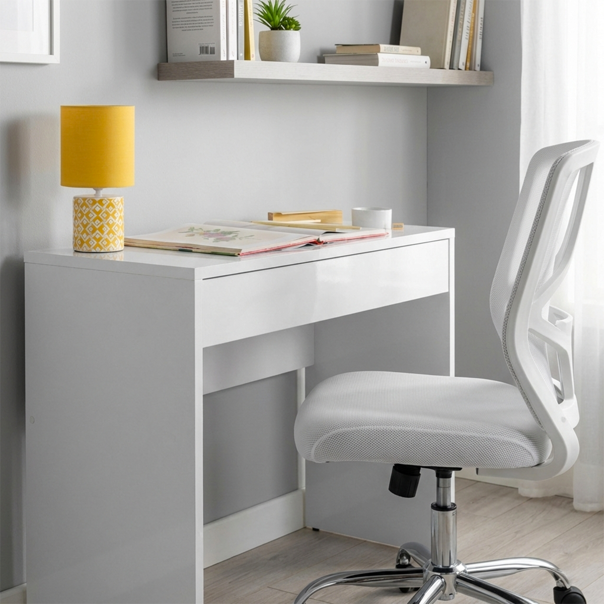 Scrivania 110x81h cm bianco laccato con 1 cassetto