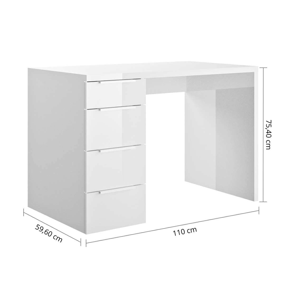 Scrivania 60x75h cm bianco laccato con 4 casssetti