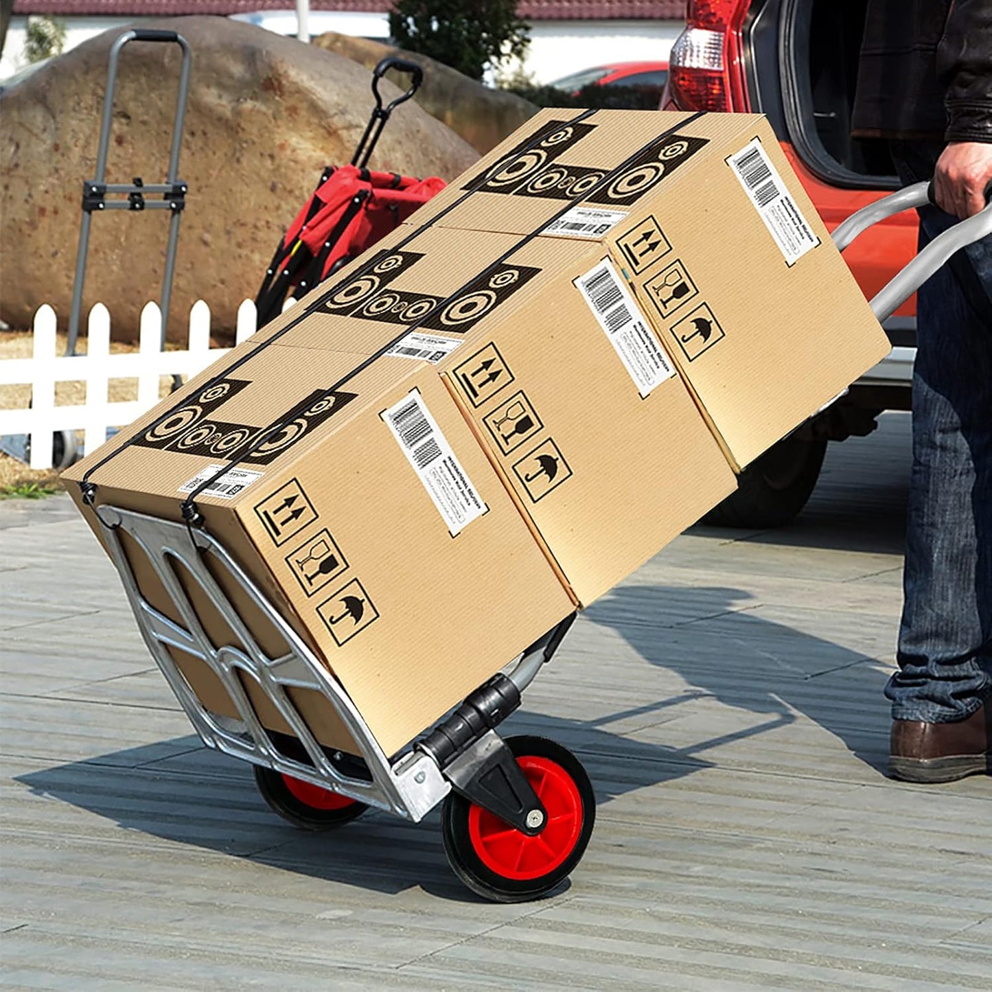 Carrello portapacchi pieghevole portata max 60 kg con manico retrattile e ruote