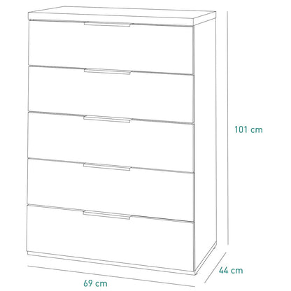 Cassettiera 5 cassetti bianca e rovere 69x101x44cm