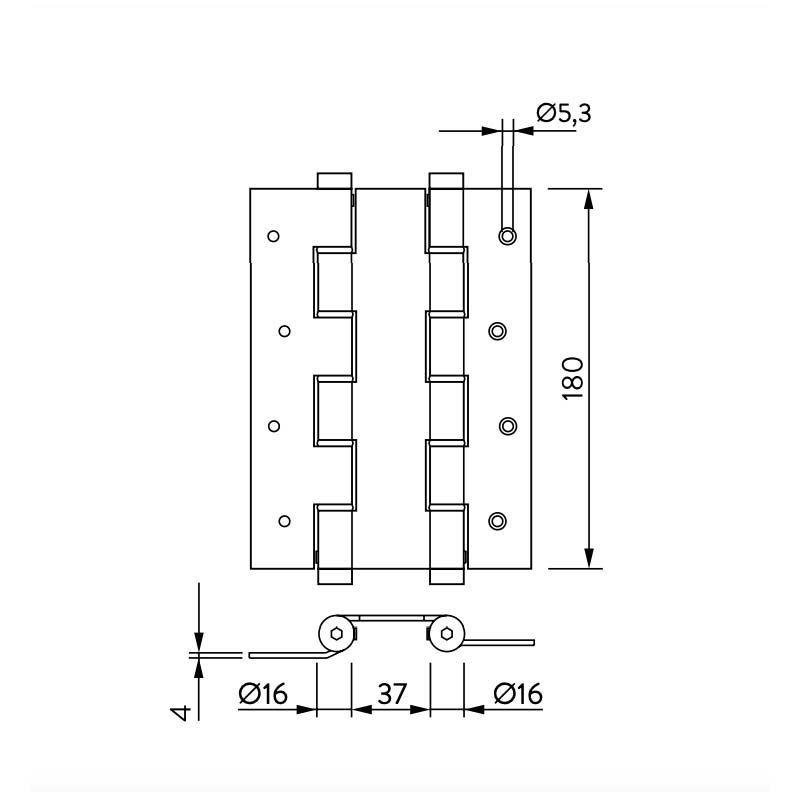 Cerniera a doppia azione Justor 180x45 mm in alluminio nero