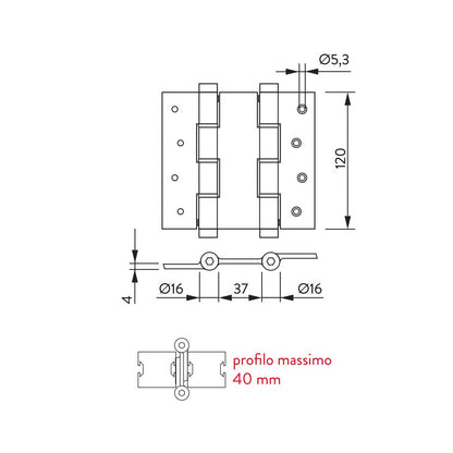 Cerniera a molla doppia Justor 133x120 mm in alluminio