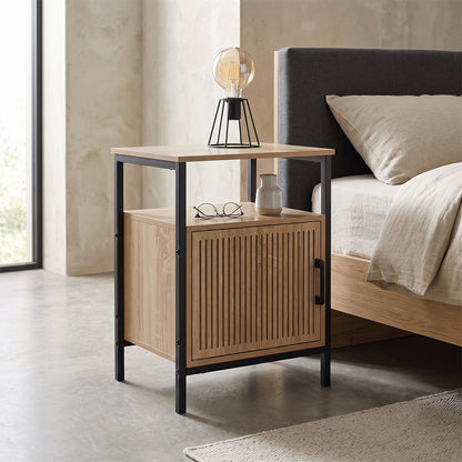 Comodino in legno rovere con 1 anta 43x33x55 cm