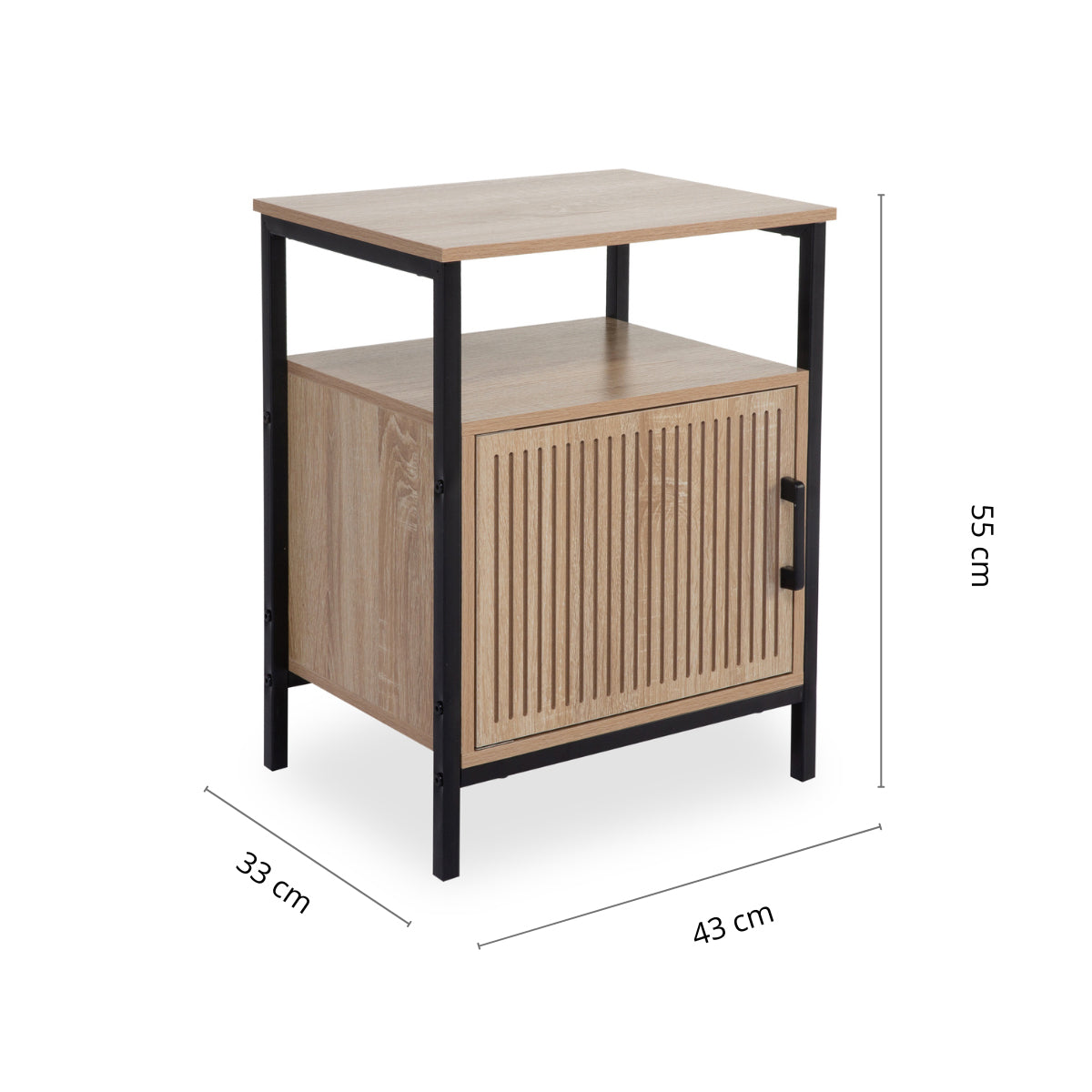Comodino in legno rovere con 1 anta 43x33x55 cm