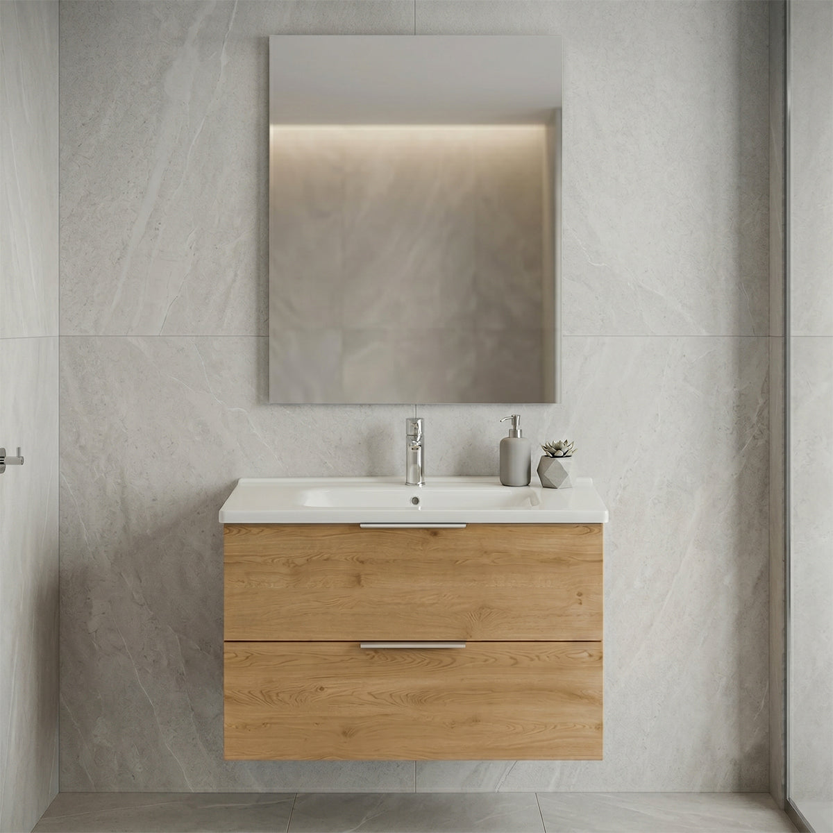 Mobile bagno sospeso 80 cm Rialto 2 cassetti con specchio