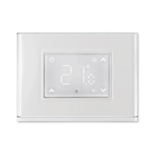 Cronotermostato WiFi smart display touch e placca retroilluminata linea Dom-e Beghelli