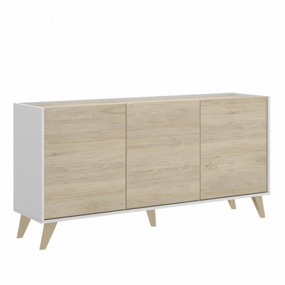 Credenza Ness 3 ante e 3 ripiani rovere naturale e bianco 75x155x43 cm