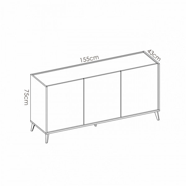 Credenza Ness 3 ante e 3 ripiani rovere naturale e bianco 75x155x43 cm