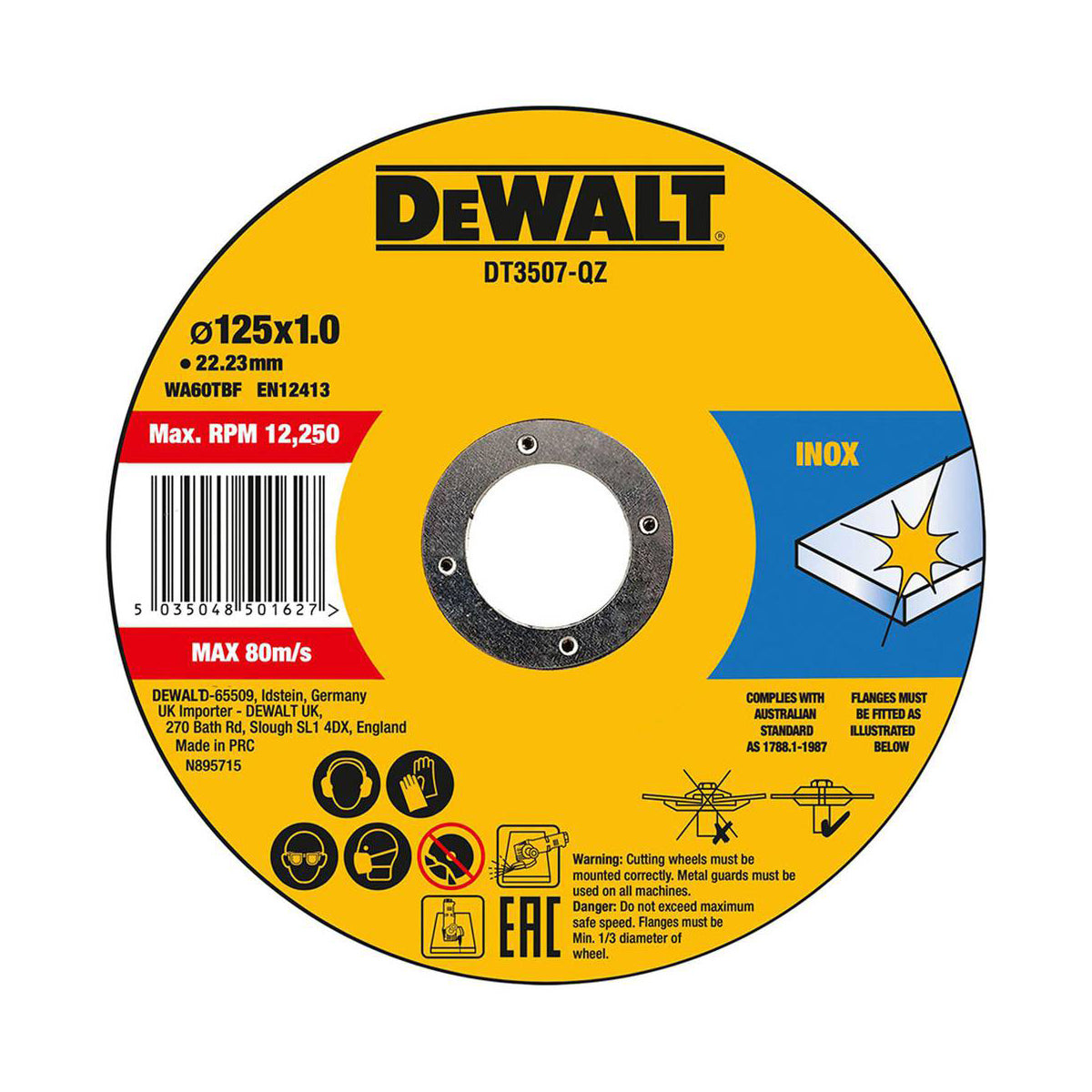 Dischi piatti per smerigliatrici DeWalt DT3507-QZ d. 125x1 mm taglio inox 10 pz