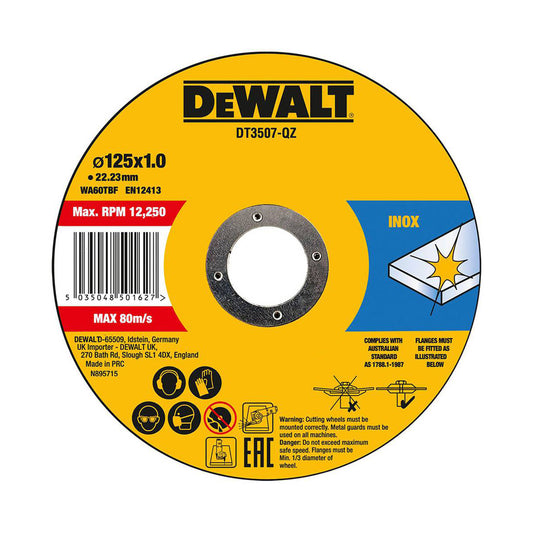 Dischi piatti per smerigliatrici DeWalt DT3507-QZ d. 125x1 mm taglio inox 10 pz