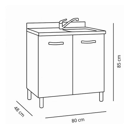 Mobile sottolavello cucina 2 ante 80 cm con lavello 1 vasca inox e miscelatore