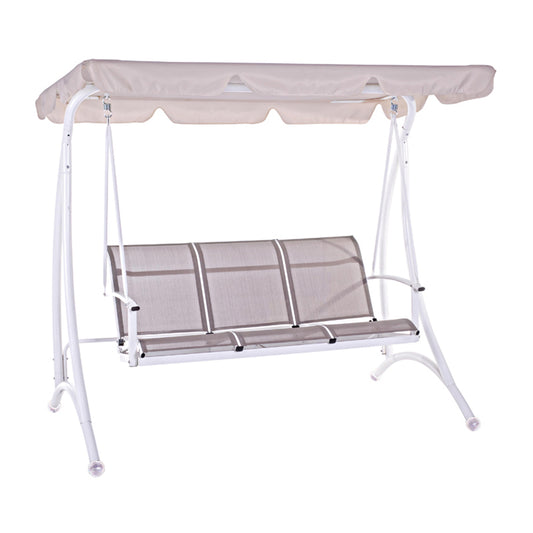 Dondolo da giardino 3 posti Astros in metallo con parasole bianco e tortora