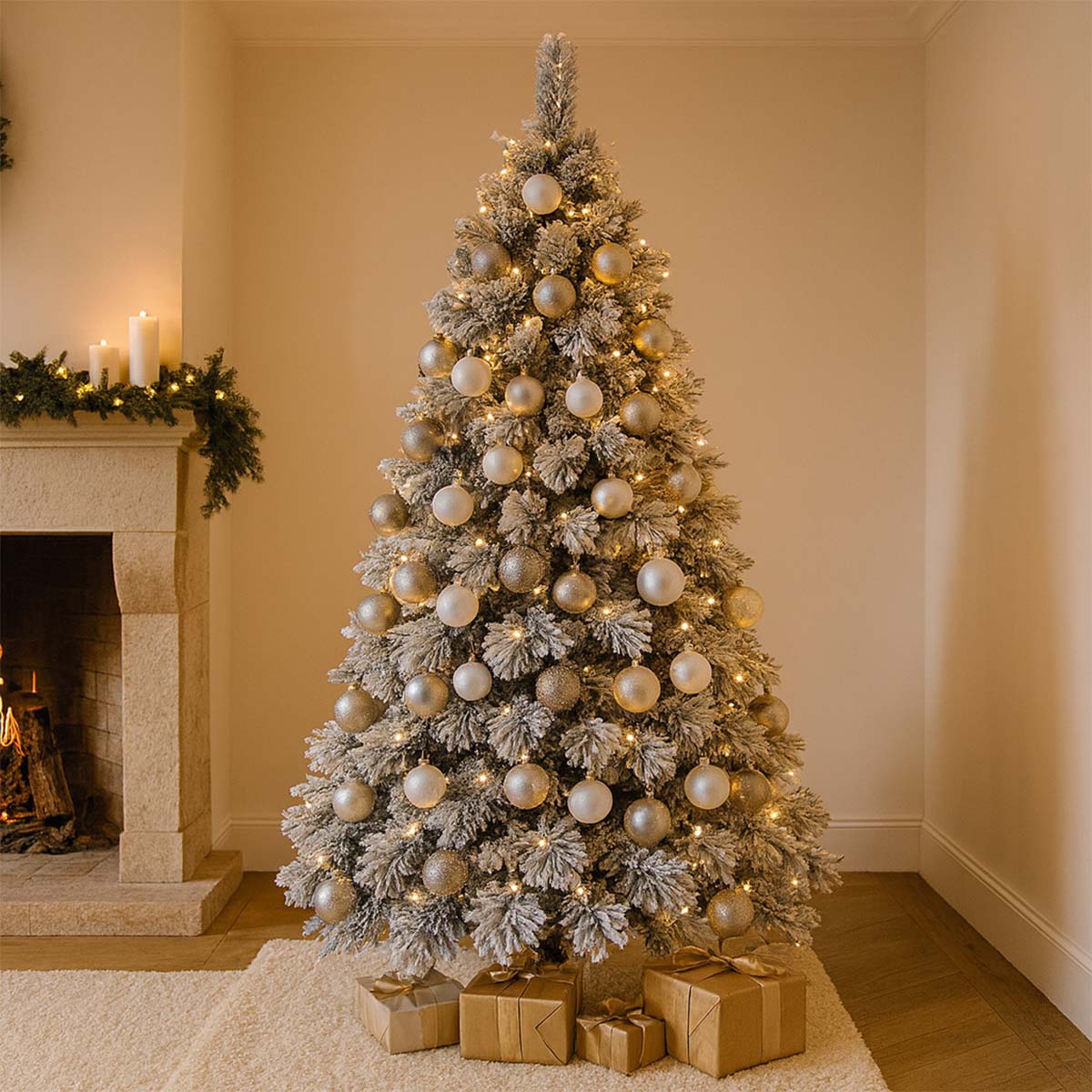 Albero di Natale innevato con pigne Dunder