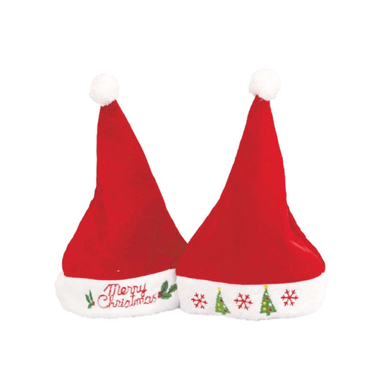 Cappello natalizio Merry Christmas in velluto rosso 28x38 cm
