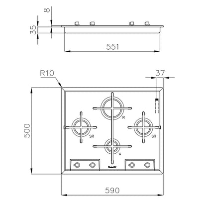 Piano cottura a gas 4 fuochi 60 cm Veronika inox Foster 7066052