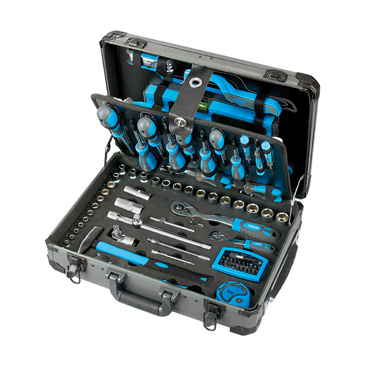 Fervi Kit Trapano a percussione 20V con Trolley portautensili 135 pezzi
