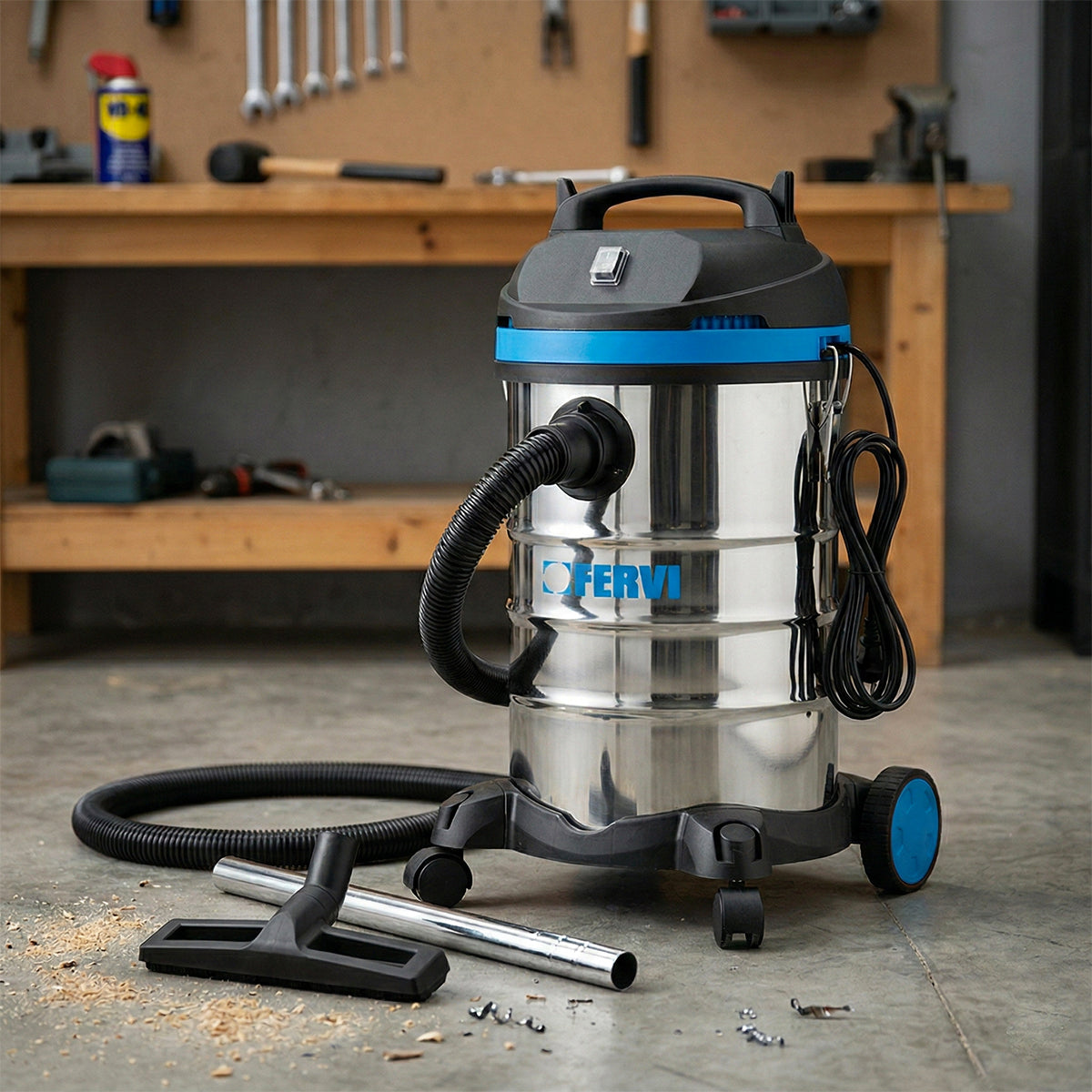 Aspirapolvere aspiraliquidi 30L Fervi A040/301 con presa elettrica