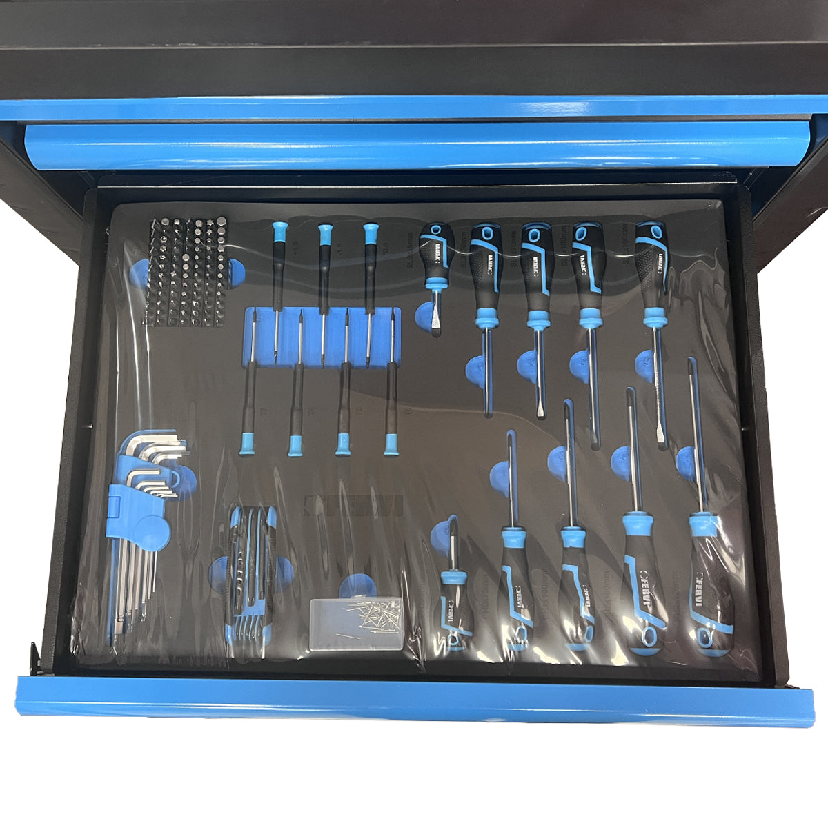 Carrello portautensili completo Fervi 7 cassetti 298 pezzi