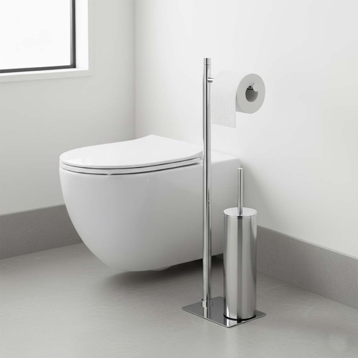 Piantana portarotolo e scopino acciaio inox cromato Trilly