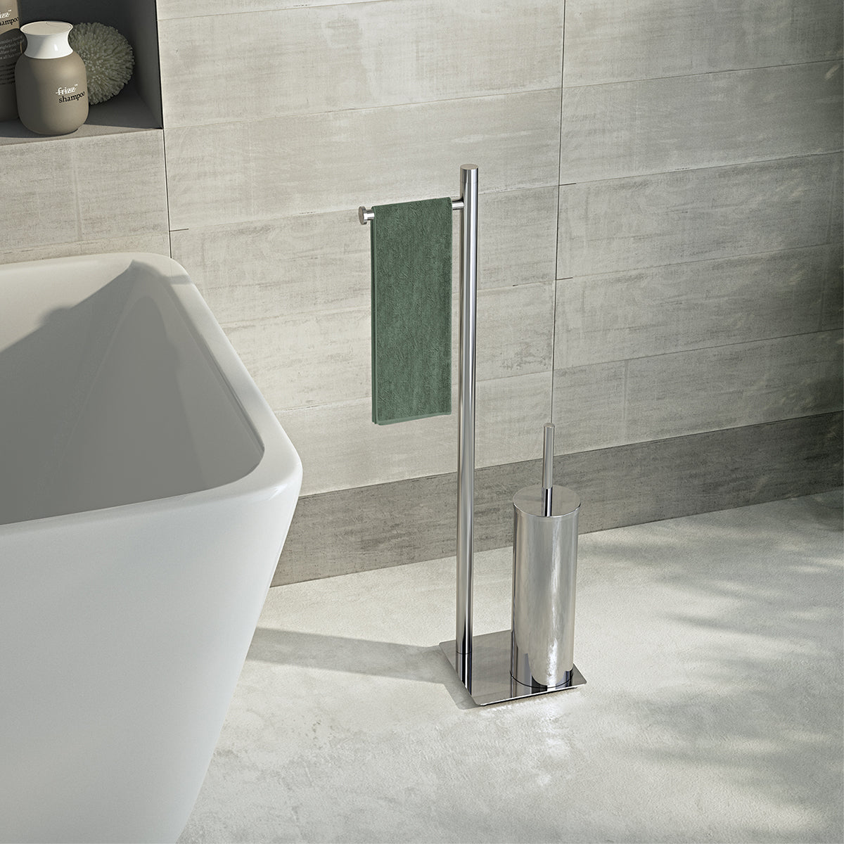 Piantana portarotolo e scopino acciaio inox cromato Trilly