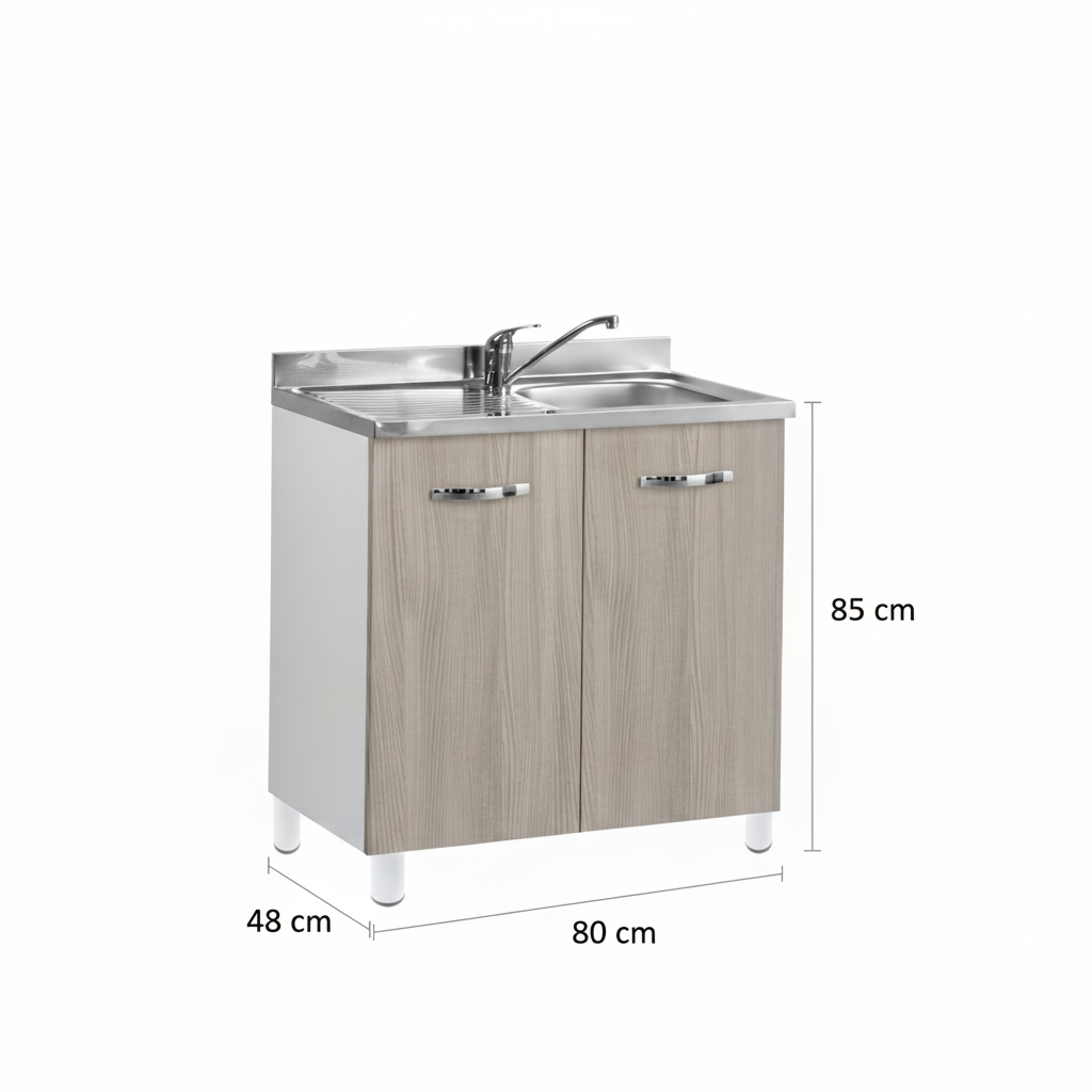 Mobile sottolavello cucina 2 ante 80 cm olmo perla con lavello 1 vasca inox