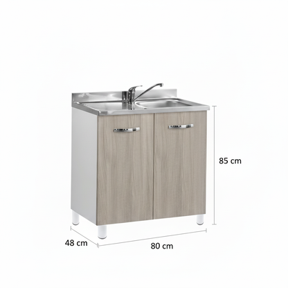 Mobile sottolavello cucina 2 ante 80 cm olmo perla con lavello 1 vasca inox