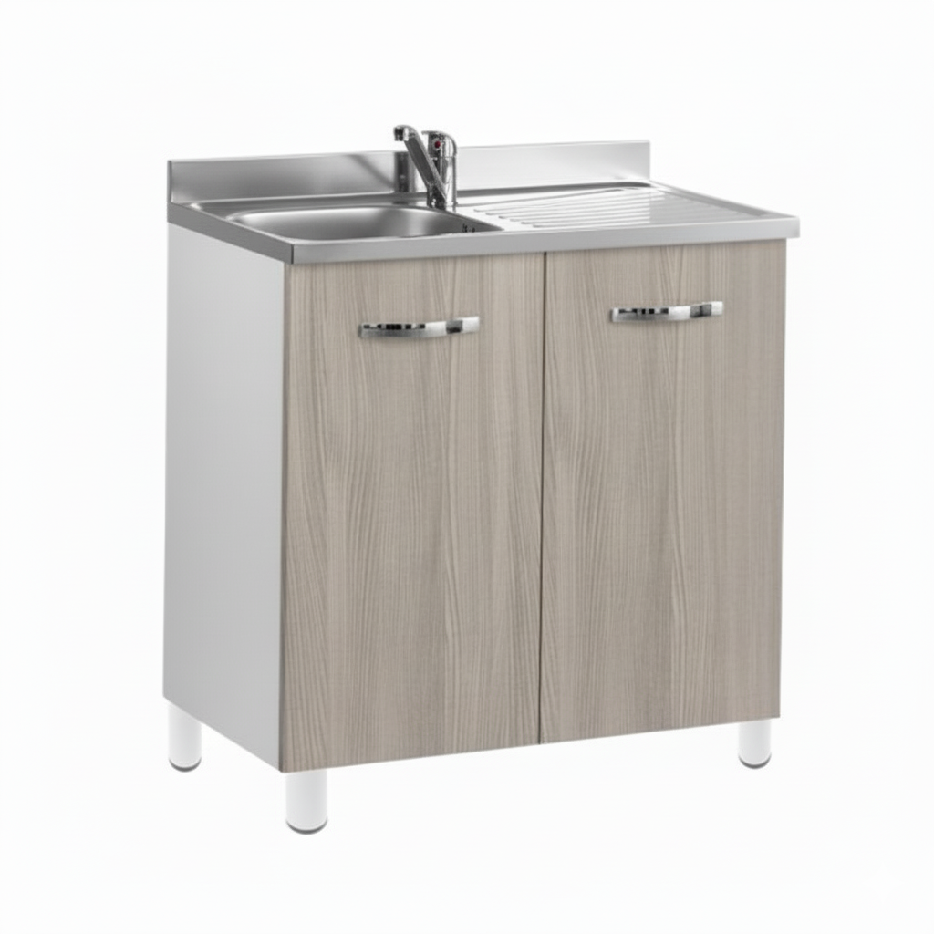 Mobile sottolavello cucina 2 ante 80 cm olmo perla con lavello 1 vasca inox