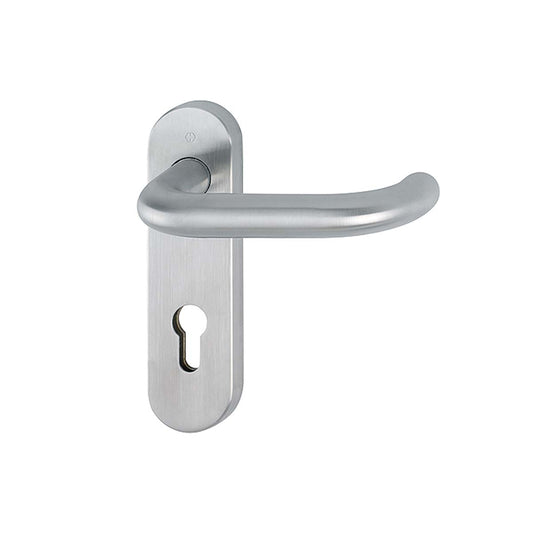 Maniglia Hoppe Paris con placca int. 72 mm foro cilindro acciaio satinato