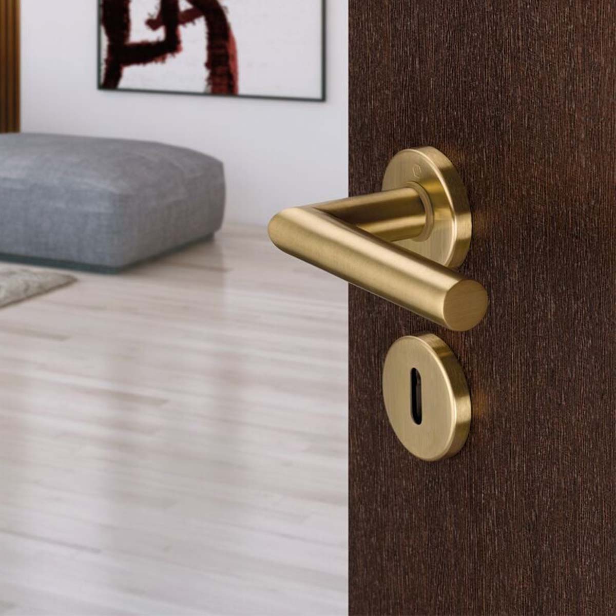 Maniglia Hoppe Amsterdam rosetta e bocchetta tonde diametro 52 mm ottone chiaro satinato