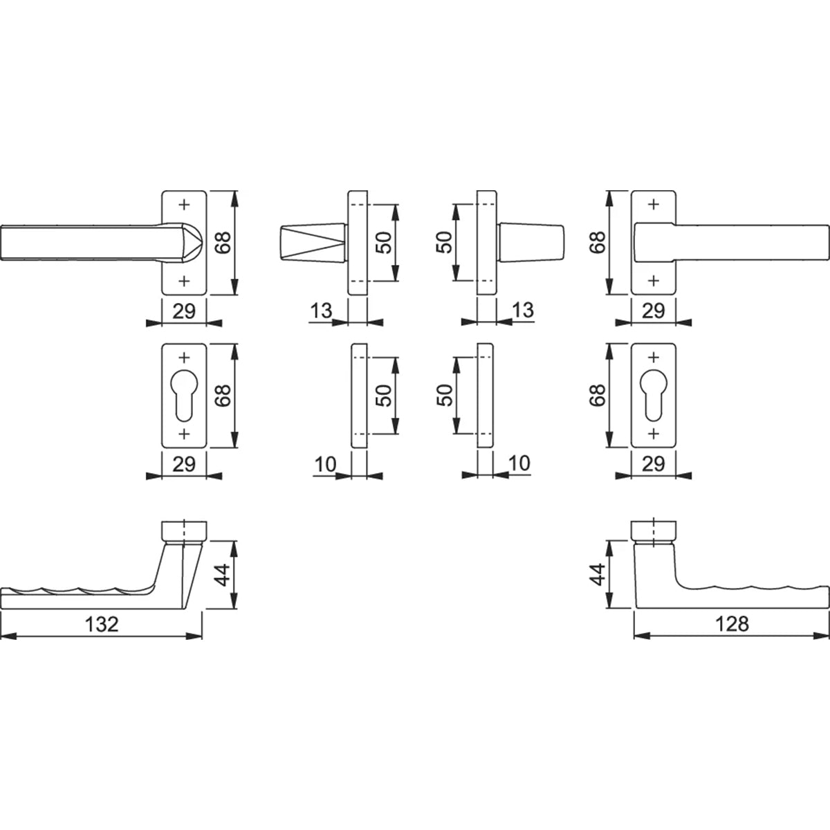 Maniglia Hoppe Toulon rosetta e bocchetta rettangolari 29x68 mm foro cilindro bianco traffico