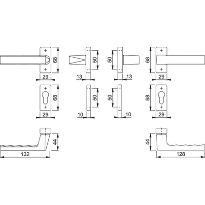 Maniglia Hoppe Toulon rosetta e bocchetta rettangolari 29x68 mm foro cilindro bianco traffico