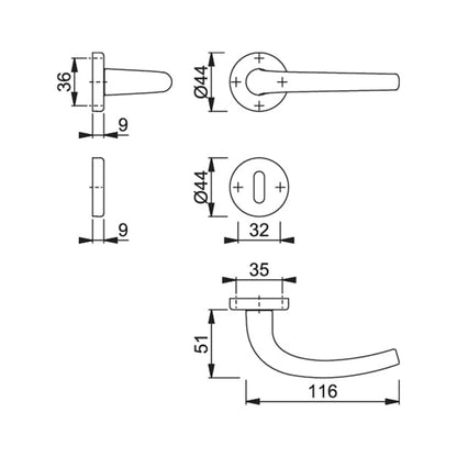 Maniglia Hoppe Seattle rosetta e bocchetta tonde d. 44 mm cromo satinato