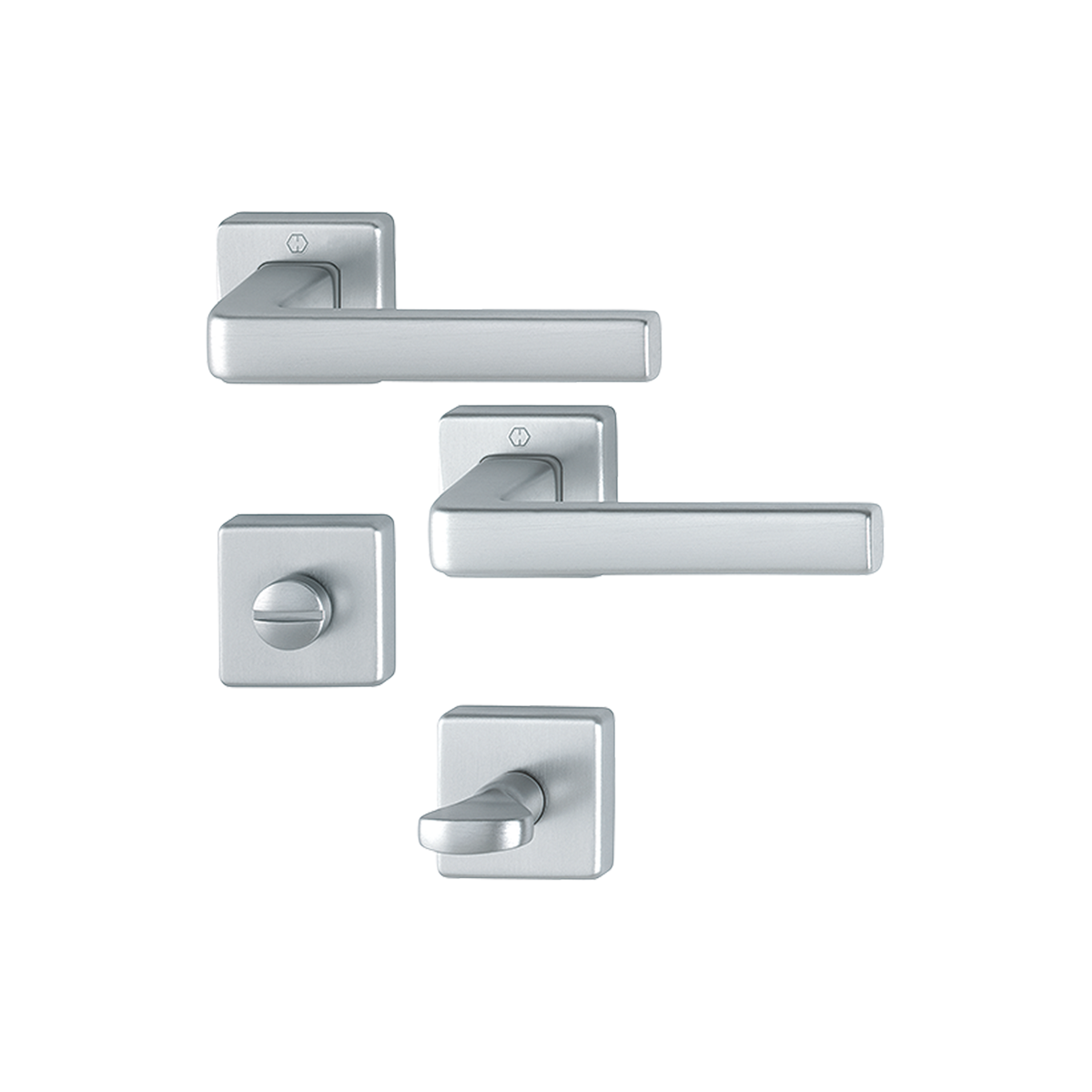 Maniglia Hoppe Dublin rosetta e bocchetta quadre 44x44 mm cromo satinato con nottolino