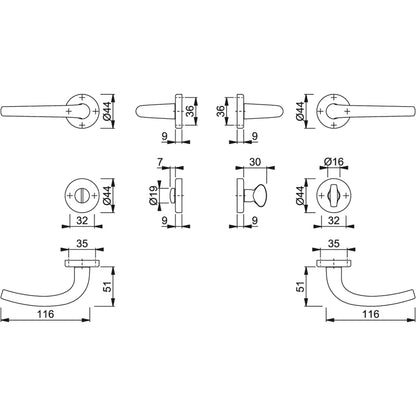 Maniglia Hoppe Seattle rosetta e bocchetta tonde d. 44 mm cromo satinato con nottolino