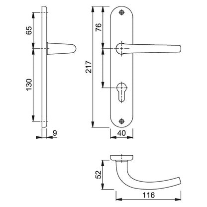 Maniglia Hoppe Seattle con placca interasse 85 mm foro cilindro oro lucido