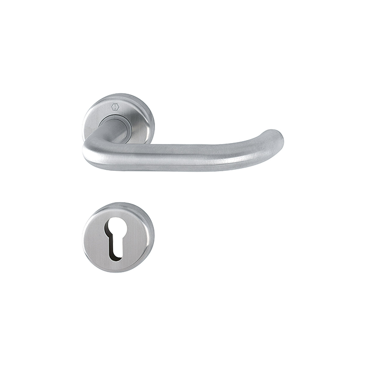 Maniglia Hoppe Baden rosetta e bocchetta tonde d. 52 mm foro cilindro acciaio inox satinato