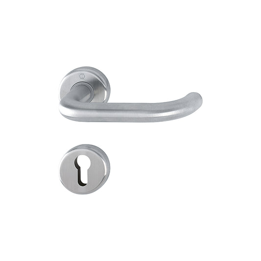 Maniglia Hoppe Baden rosetta e bocchetta tonde d. 52 mm foro cilindro acciaio inox satinato