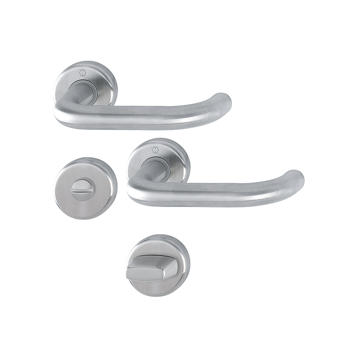 Maniglia Hoppe Baden rosetta e bocchetta tonde d. 52 mm acciaio inox satinato con nottolino