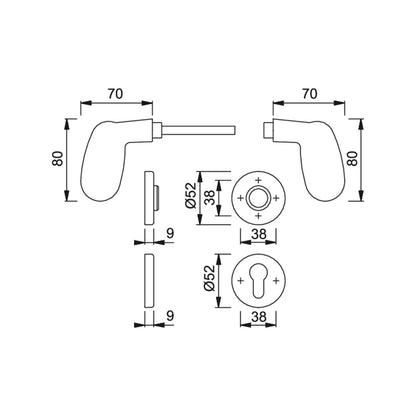 Maniglia Hoppe rosetta e bocchetta tonde d. 52 mm foro cilindro cromo satinato