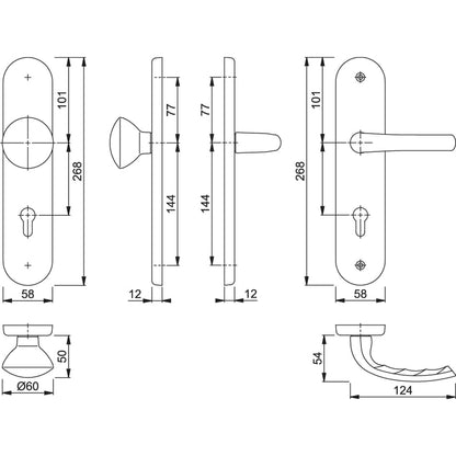 Maniglia Hoppe Tokyo con pomolo placca interasse 85 mm foro cilindro argento