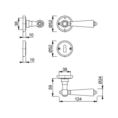 Maniglia Hoppe Singapore rosetta e bocchetta tonde d. 52 mm ottone bronzato antiqua