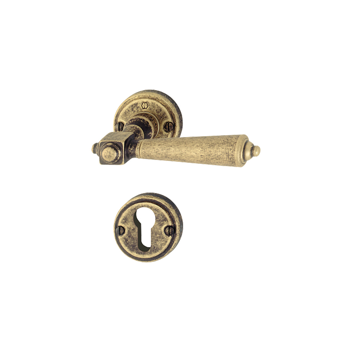 Maniglia Hoppe Singapore rosetta e bocchetta tonde d. 52 mm foro cilindro ottone bronzato antiqua