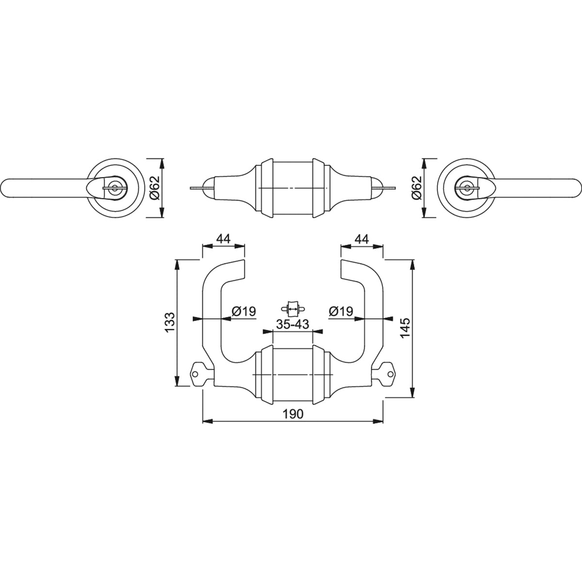 Maniglia per porte complanari Hoppe Paris rosetta d. 62 mm argento opaco HCS
