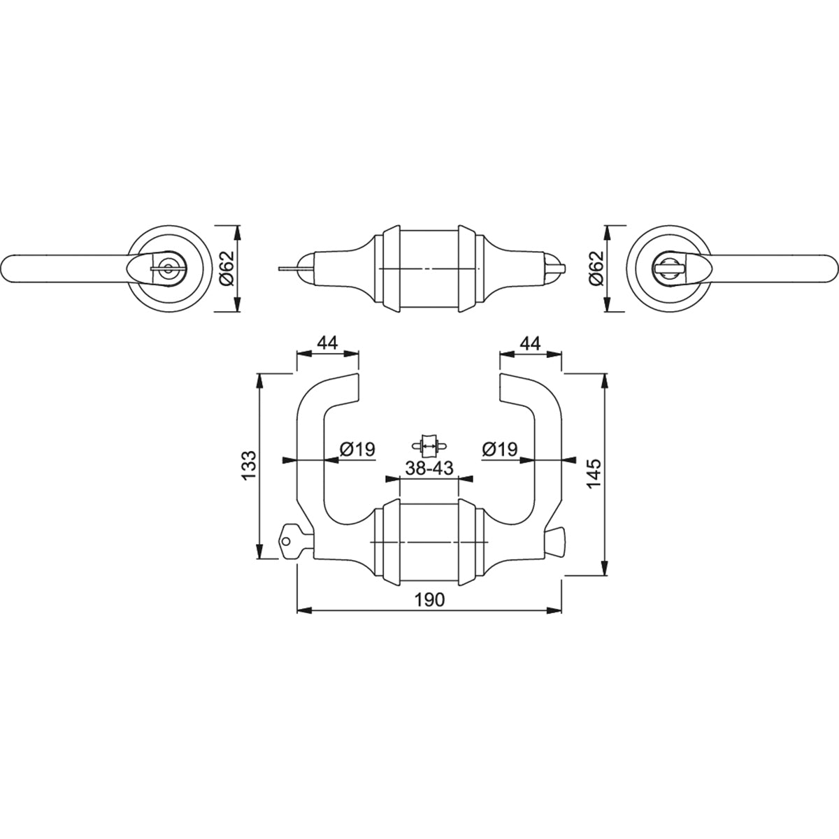 Maniglia per porte con battuta Hoppe Paris rosetta d. 62 mm argento opaco HCS