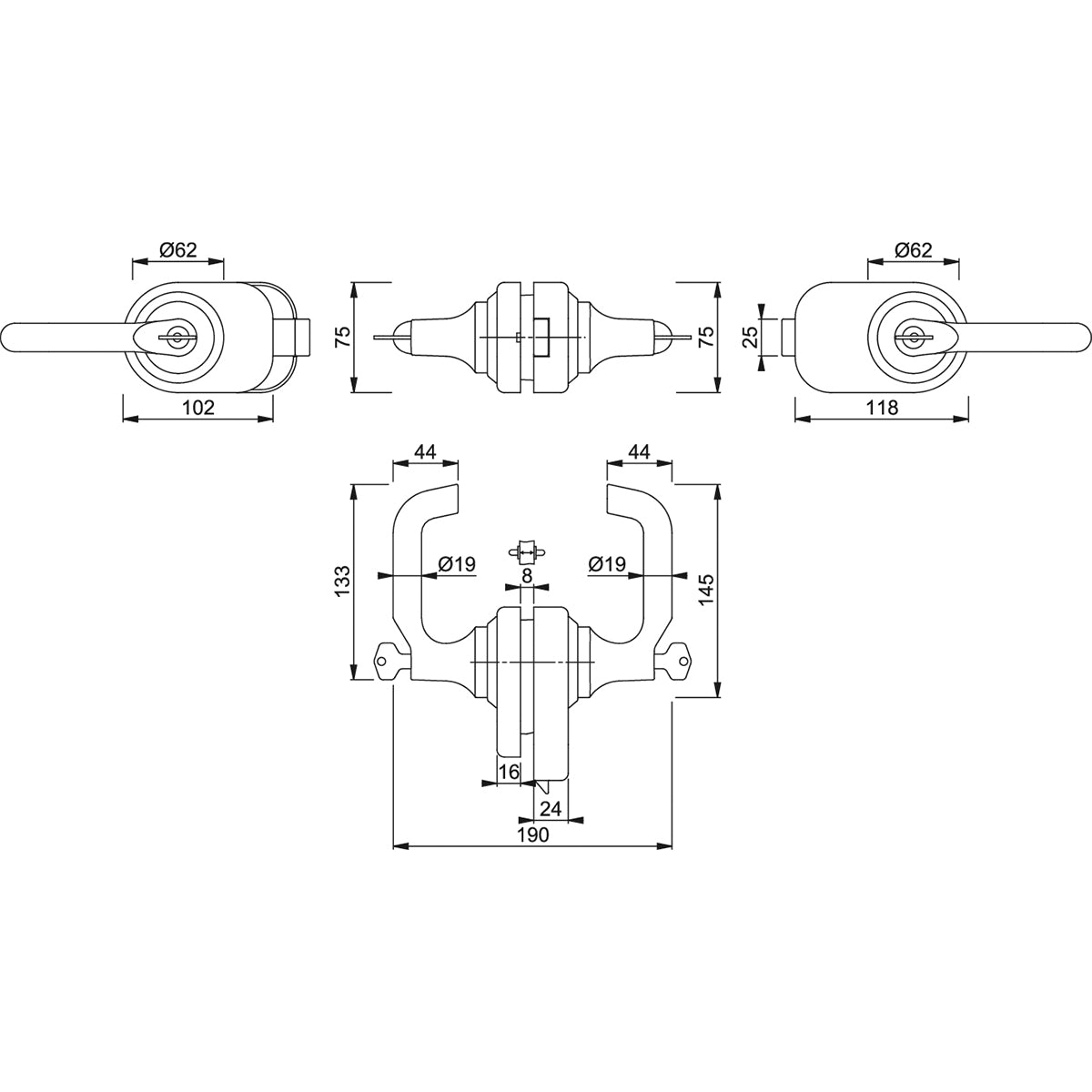 Maniglia per porte in cristallo Hoppe Paris rosetta d. 62 mm argento opaco HCS
