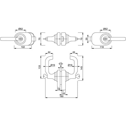 Maniglia per porte in cristallo Hoppe Paris rosetta d. 62 mm argento opaco HCS