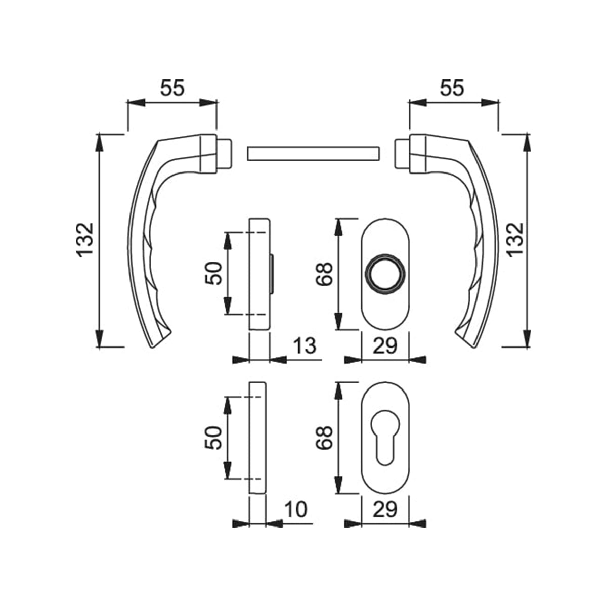 Maniglia Hoppe Luxembourg rosetta e bocchetta ovali 29x68 mm argento