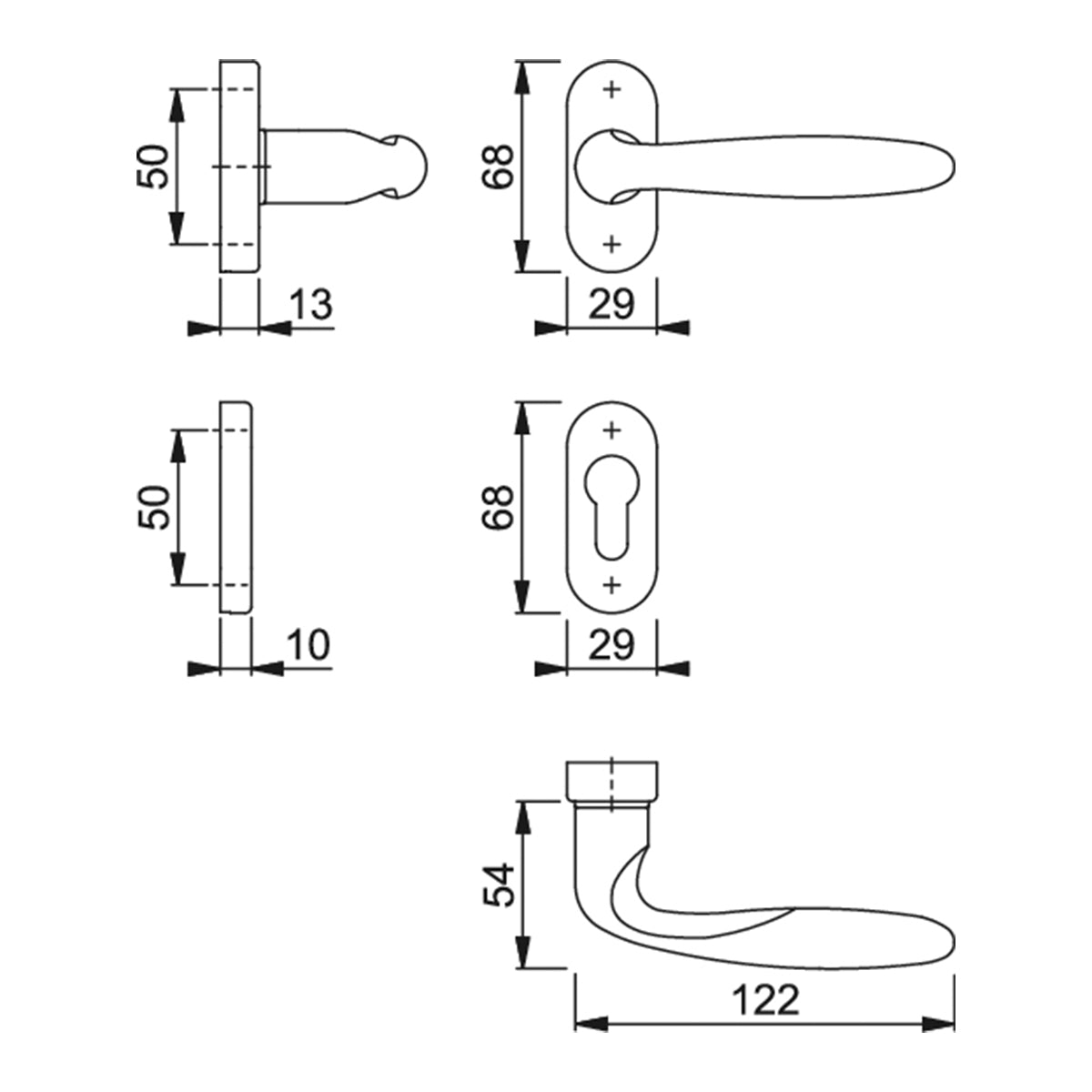 Maniglia Hoppe Verona rosetta e bocchetta ovali 29x68 mm foro cilindro ottone lucido