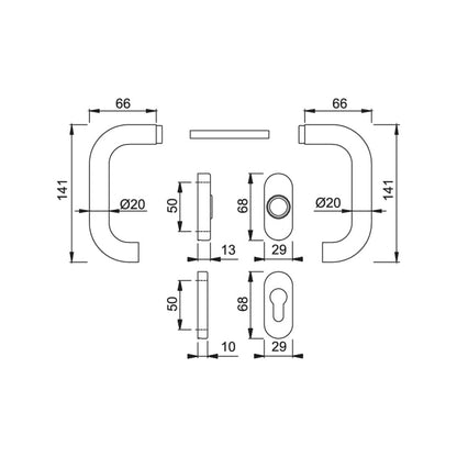 Maniglia Hoppe Paris rosetta e bocchetta ovali 29x68 mm acciaio satinato